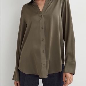 H&M V Neck Satin Green Blouse